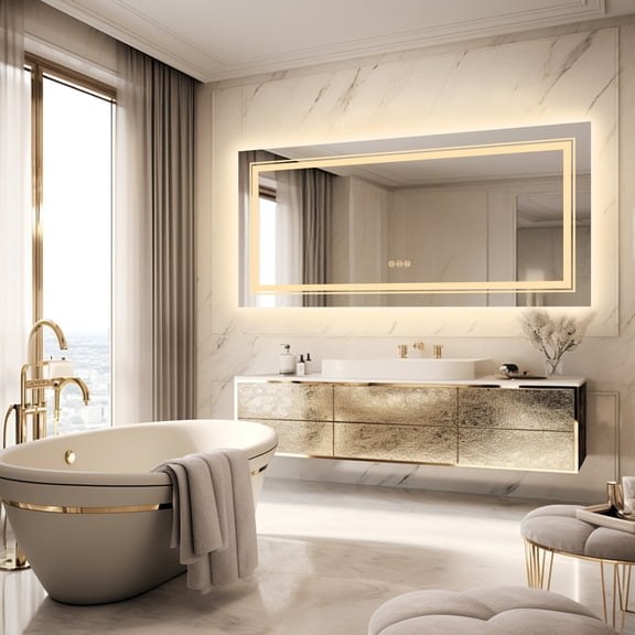 55x28 inch Extra Large Rectangle Bathroom Mirror LED Vanity Dimmable Backlit Anti-Fog Memory with Front and Backlight Shatter-Proof