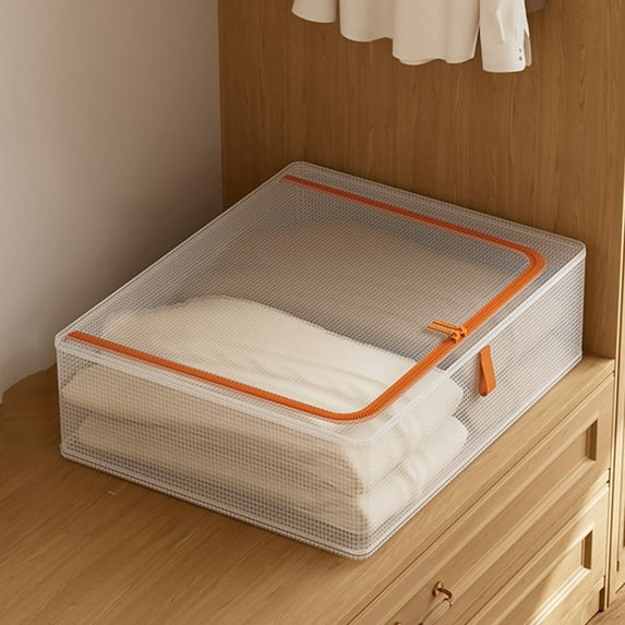55x49x19cm Storage Bags,Stackable Storage Bins with Zipper Lid,Transparent Storage Box,Household Fabric Storage Box,Space Saving,for Bedroom Dormitory Under-Bed & Closet