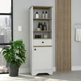 thumbnail image 1 of 56.08 In. Tall Linen Cabinet With Three Exterior Shelves, One Drawer, And Two Inner Shelves In Oak / White Shade 55" H, Including External Interior Refinement, 1 of 3
