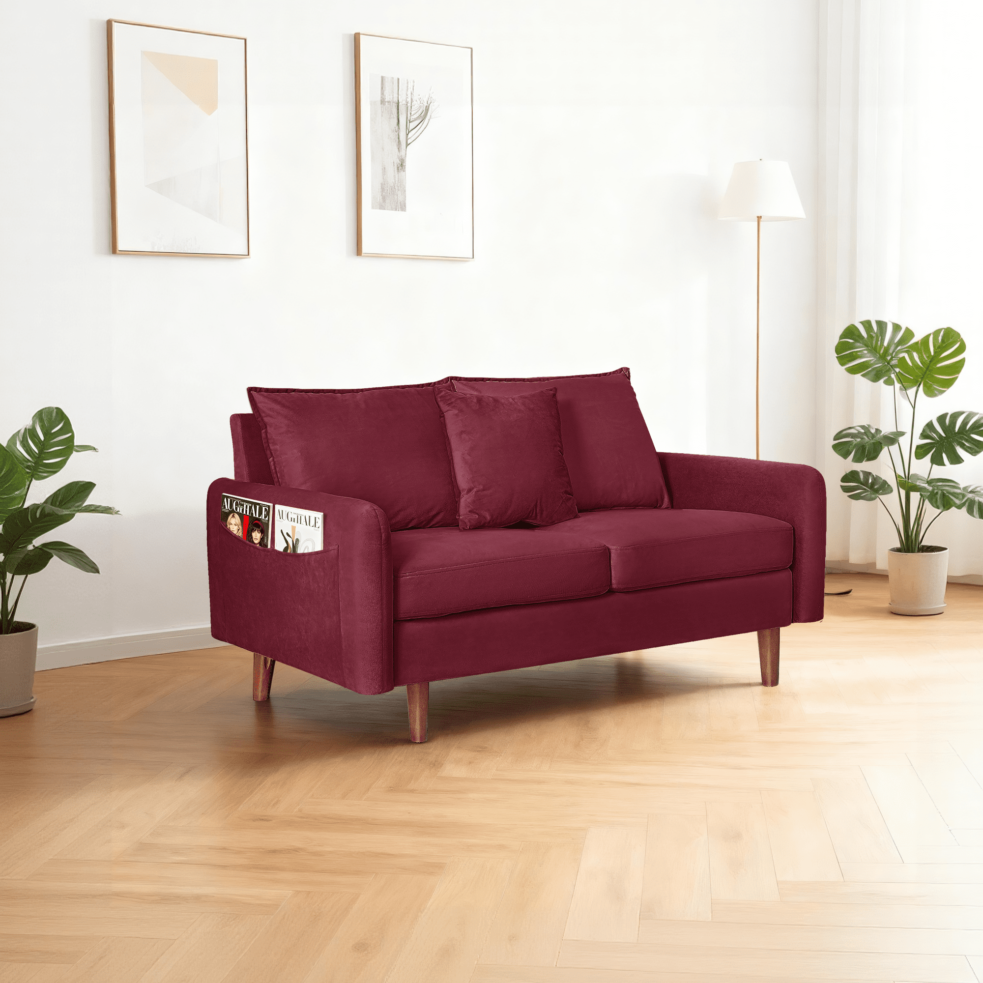 56.1" Modern Mid-Century Velvet Loveseat, Velvet Upholstery,Compact Sofa with Wooden Legs