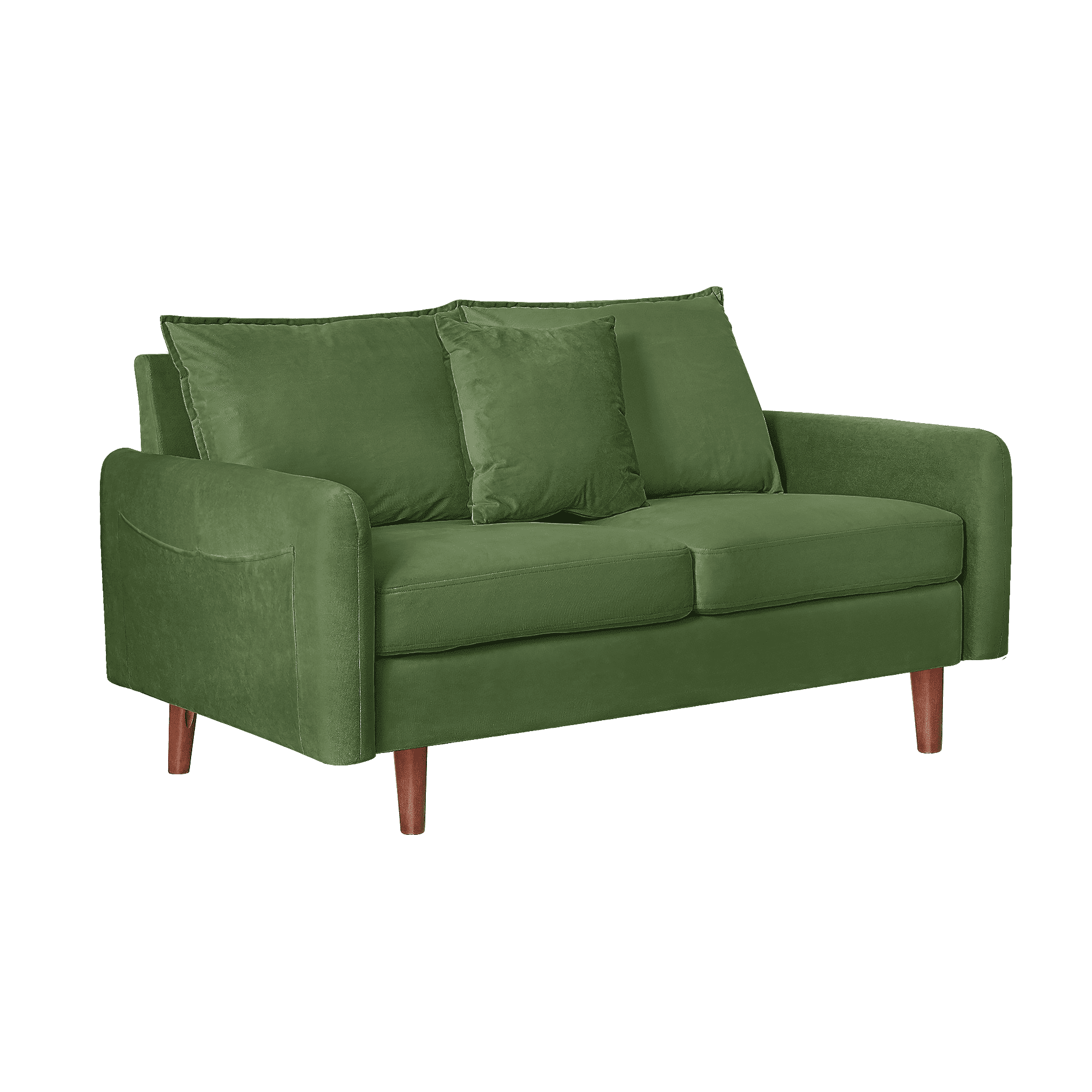 56" Mid-Century Velvet Round Arm Loveseat with Storage Pockets & Pillow