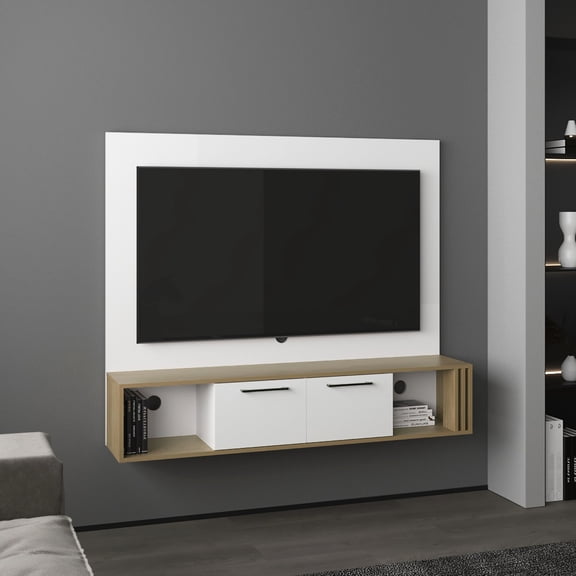 56.1" Wide Entertainment Center with Cable Management Two Cabinets Four Shelves for Living Room