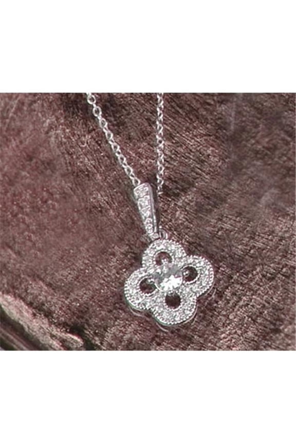 56-2215-SLV Wedding Jewelry - Crystal Clover Necklace Pendant - Silver