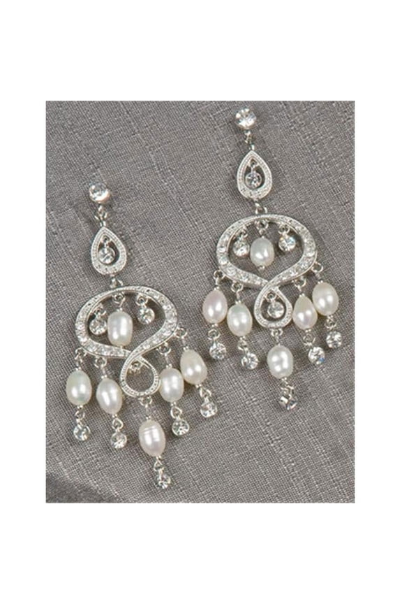 56-2228/SLV Jewelry - Rhinestone and Pearl Chandelier Earrings