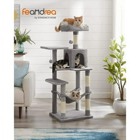 56.3'' Cat Tree Tower for Indoor Cats ,Multi-Level Cat Condo Cat Furniture with Scratching Posts, Perches, Hammock, Cave ,Light Gray