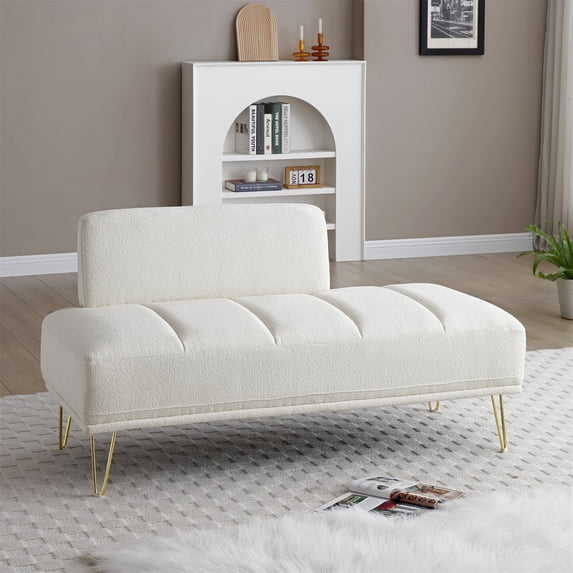 56.3"End of Bed Bench, Modern Ottoman Bench, Velvet Fabric Upholstered 2 Seater Sofa Couch, Entryway Ottoman Bench, Fuzzy Sofa Stool Footrest ,Window Bench with Gold Metal Legs for Living Room Bedroom