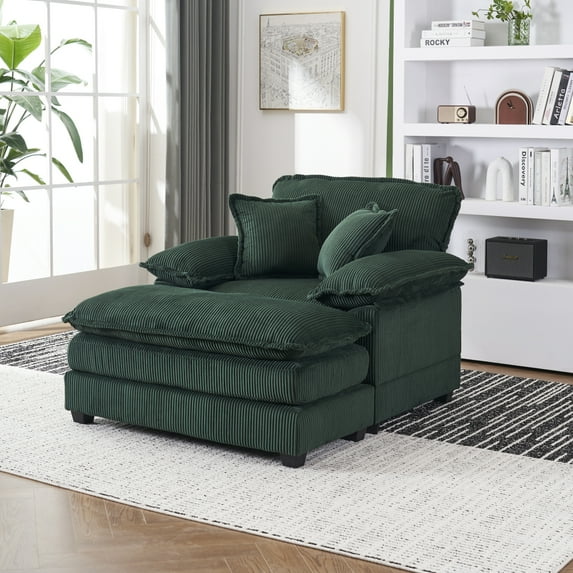 LUCKHAO 56.3 Inch Corduroy single sofa With 2 toss pillows and a ottoman ,Comfy Sofa- Deep Seat Couch for Living Room