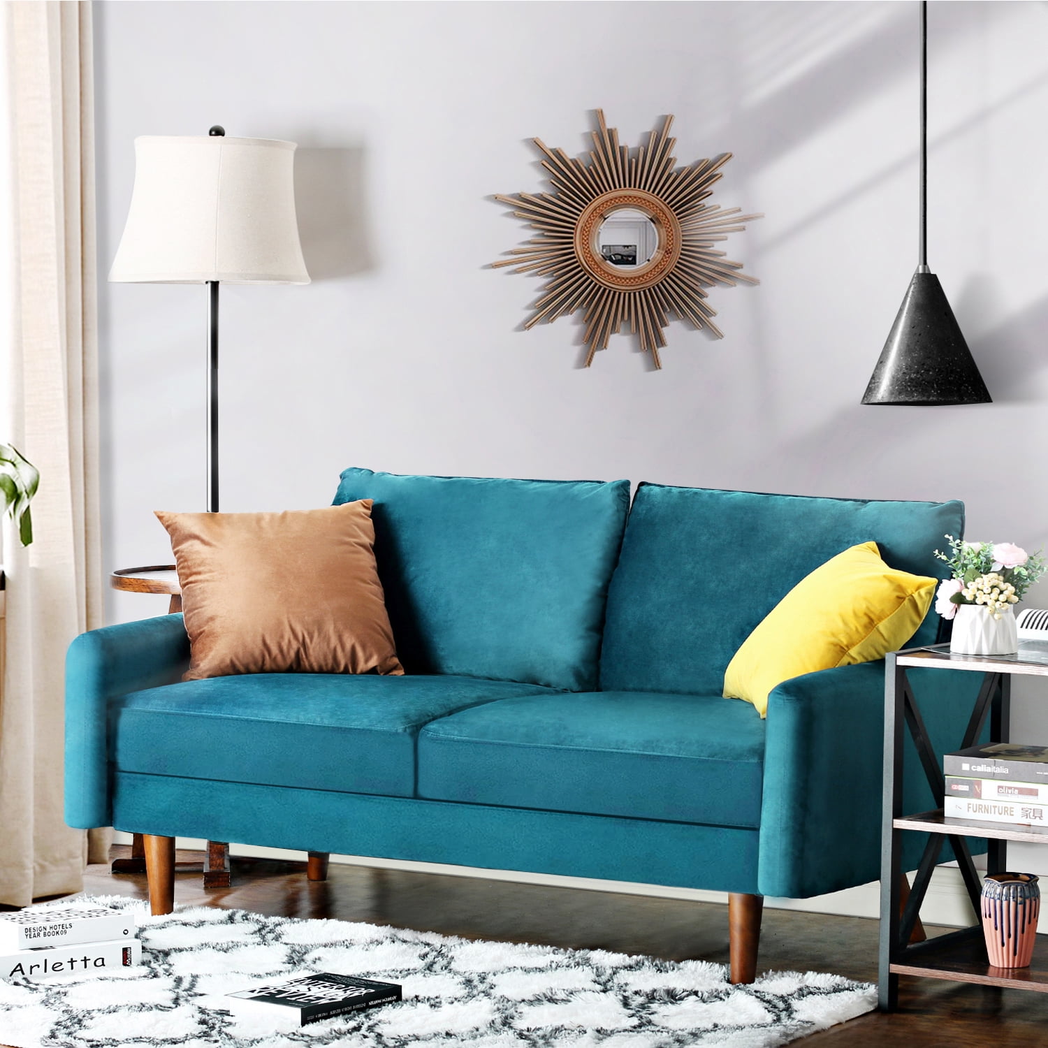 56.3'' Velvet Round Arm Loveseat, Couch with Solid Wood Frame, for Guest Room, Teenager's Room, and Small Apartment,33.1'' H x 56.3'' W x 31.1'' D