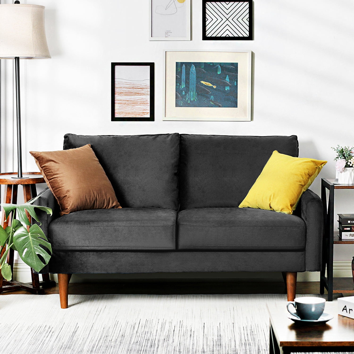 56.3'' Velvet Round Arm Loveseat, Couch with Solid Wood Frame, for Guest Room, Teenager's Room, and Small Apartment,33.1'' H x 56.3'' W x 31.1'' D