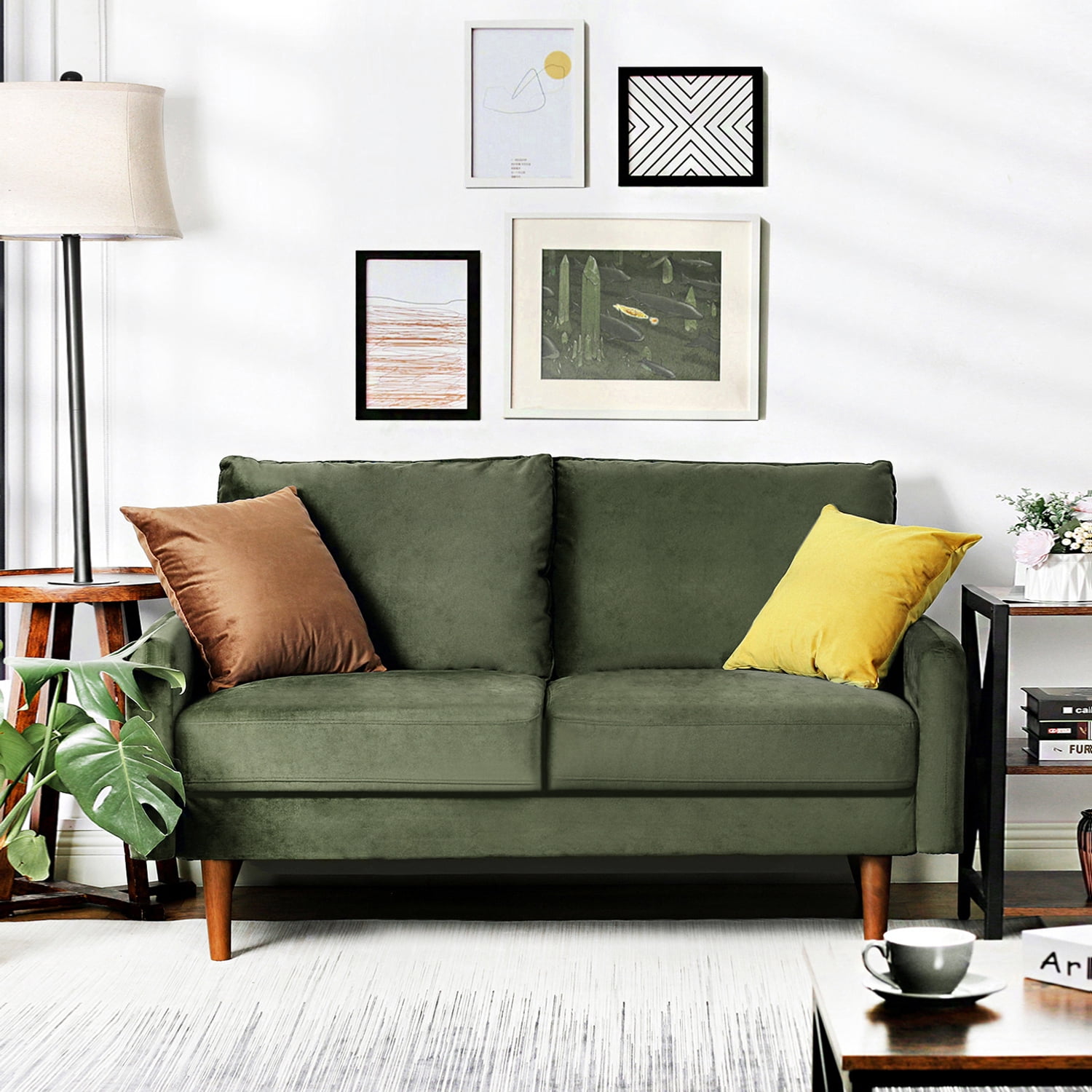 56.3'' Velvet Round Arm Loveseat, Couch with Solid Wood Frame, for Guest Room, Teenager's Room, and Small Apartment,33.1'' H x 56.3'' W x 31.1'' D