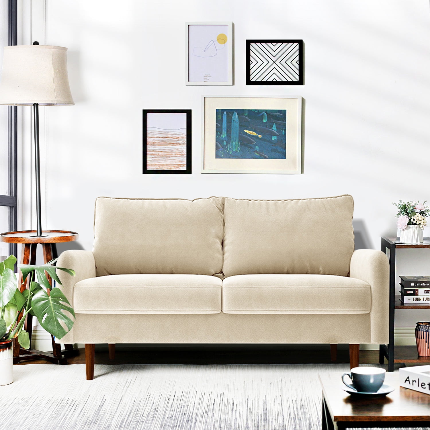 56.3'' Velvet Round Arm Loveseat, Couch with Solid Wood Frame, for Guest Room, Teenager's Room, and Small Apartment,33.1'' H x 56.3'' W x 31.1'' D