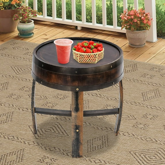 56.5*61cm Rustic Round Barrel-style End Table Round Barrel-style Side Table for Side Table Bedside Table End Table