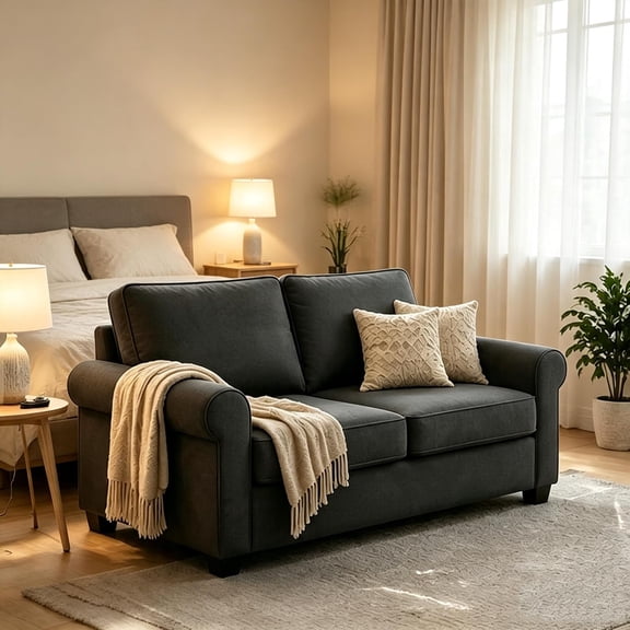 56.5" Pull Out Sofa Bed, Convertible Loveseat Sleeper Sofa Bed with 5" Memory Foam Mattress, 2-in-1 Reclining Couch, Compact Sleeper Couch for Living Room, Apartment, Office Black