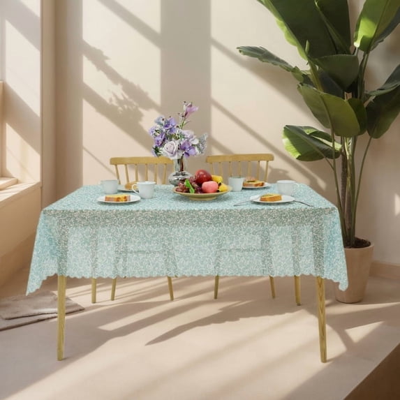 56" × 56" Blue-Green Rectangular Floral Tablecloth - Durable, Washable, Wrinkle-Resistant, Ideal for Dining Tables, Weddings, Birthdays, and Romantic Valentine’s Day Decorations