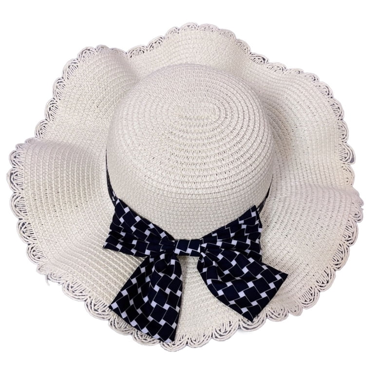 Dot pattern of wide brim hat with ribbon Dahlia Straw Polka Dot Ribbon Rollable Wide Brim Sun Hat Visor main image 4