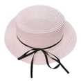 thumbnail image 1 of 56-58 cm hat circumference women's straw hat ribbon bow sun hat outdoor flat top hat sunscreen sun hatFlesh pink, 1 of 5