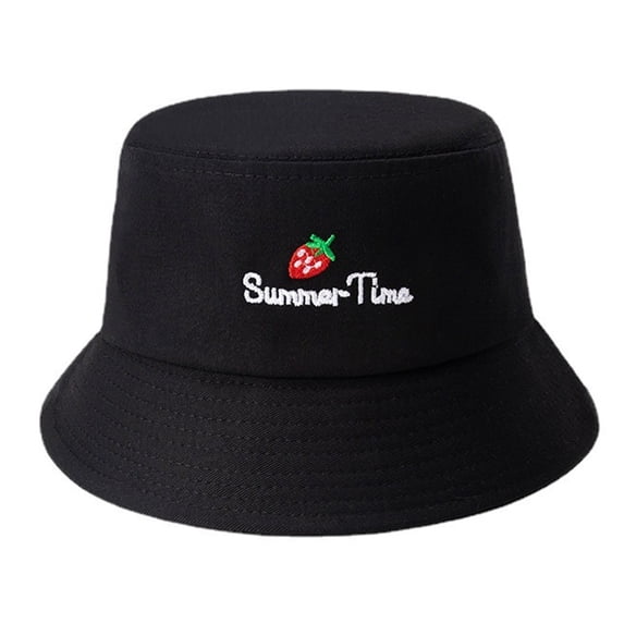 56-58cm hat circumference cute strawberry female fisherman hat foldable outdoor sunscreen basin hatblack