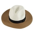 thumbnail image 1 of 56-58cm hat circumference female summer flat brimmed small top hat sunshade travel jazz two-color stitching straw hat - Khaki, 1 of 5