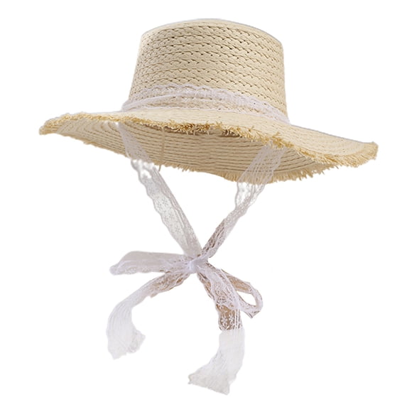 56-58cm hat circumference female summer outdoor travel anti-ultraviolet straw hat lace flat top broken grass edge sunshade straw hat