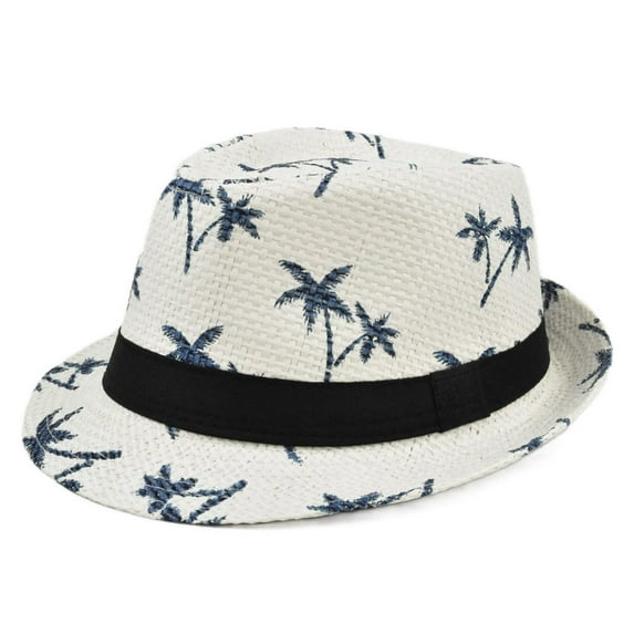 56-58cm hat circumference men's and women's straw hats, short-brimmed hats, summer retro top hats, jazz hats, sunscreen hats - Milky white
