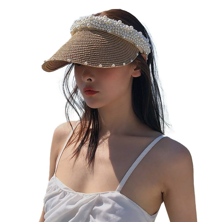 56-58cm hat circumference summer sunscreen pearl empty top hat beach  face-covering straw hat sunscreen sun hat