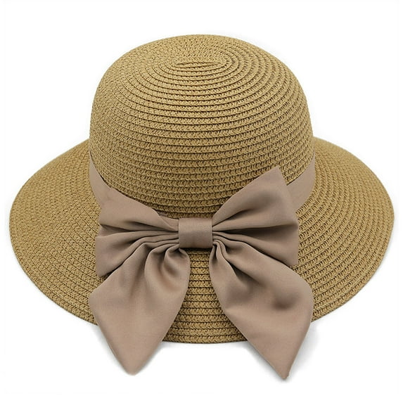 56-58cm hat circumference women's big brimmed hat summer hat beach sun hat bow straw hat - Khaki