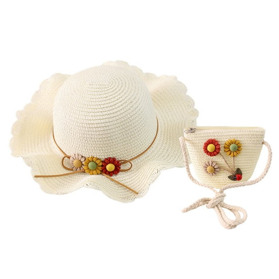 56-58cm hat circumference women's sunscreen wide-brimmed straw hat and straw bag set vacation summer sun hat