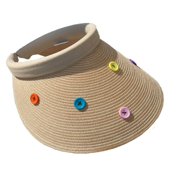 56-58cm head circumference color button empty top straw hat female summer big brim sunscreen sun hat without top beach hatOff-white