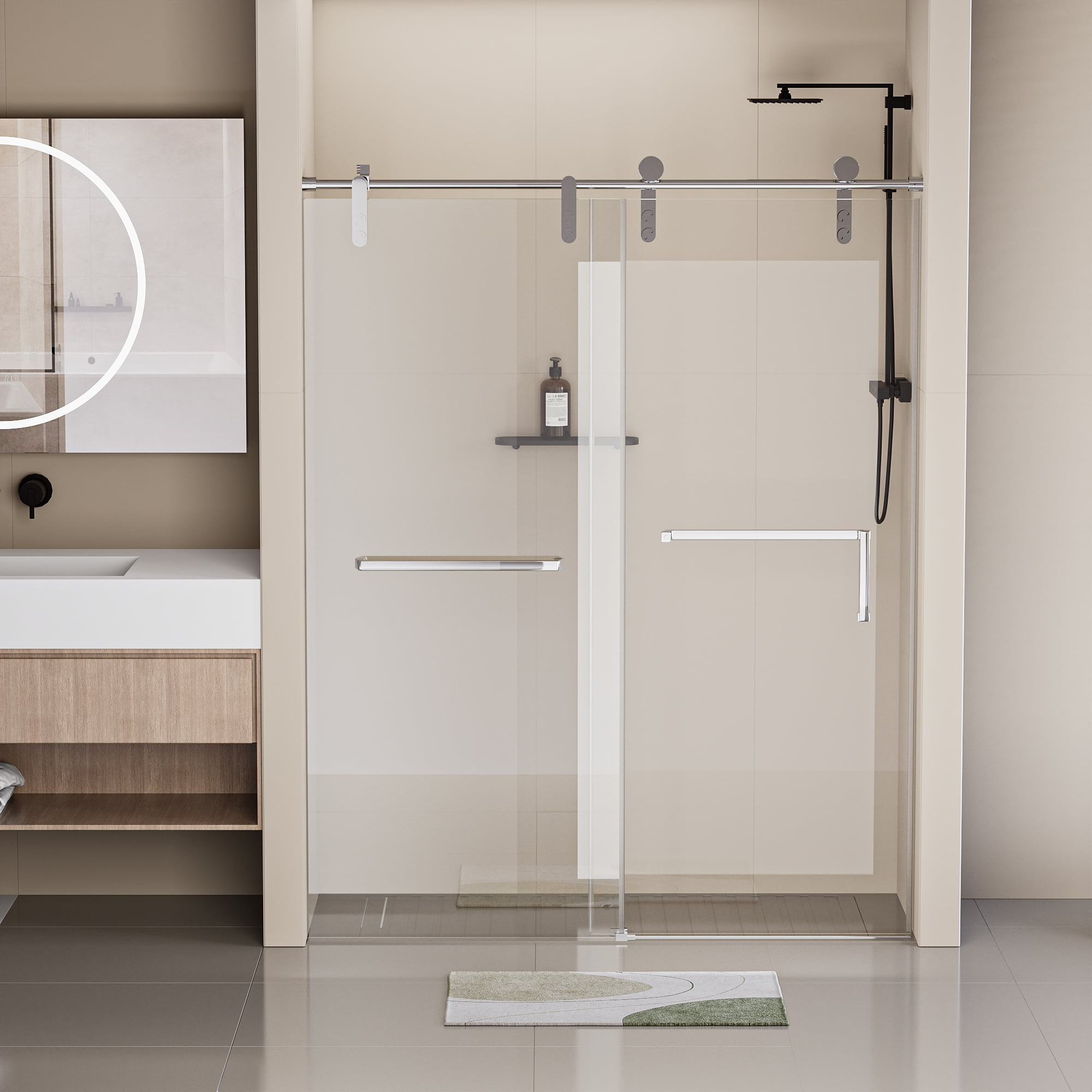 60" Gold Frameless Single Sliding Shower Door with Clear Tempered Glass
