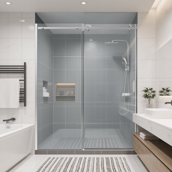 56-60" W * 74" H Frameless Single Sliding Shower Doors, Bathroom Sliding Shower Door, 5/16" (8mm) Thick SGCC Tempered Glass Door