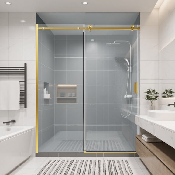 56-60" W * 74" H Frameless Single Sliding Shower Doors, Bathroom Sliding Shower Door, 5/16" (8mm) Thick SGCC Tempered Glass Door