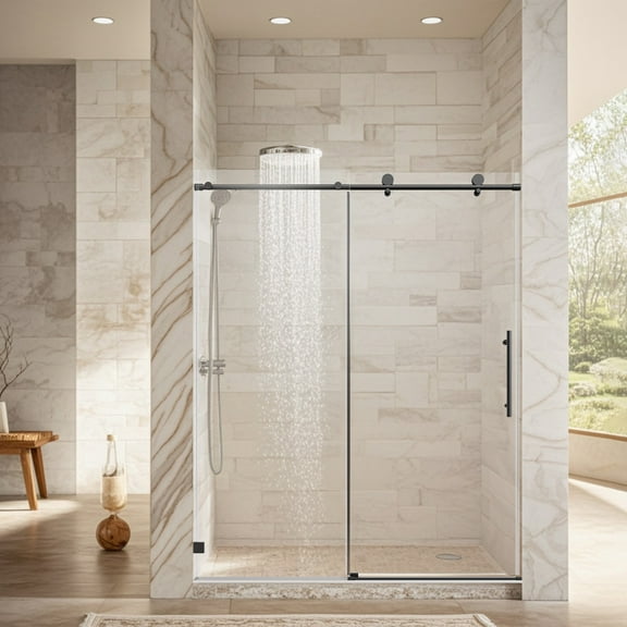 56-60" W * 74" H Frameless Single Sliding soft-close Shower Doors, Bathroom Sliding Shower Door, 5/16" (8mm) Thick SGCC Tempered Glass Door