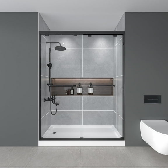 56-60" W X 72" H Double Sliding Shower Door ,1/4" (6mm) ANSI/SGCC Tempered Glass,Matte Black,Fingerprint,Resistant Design