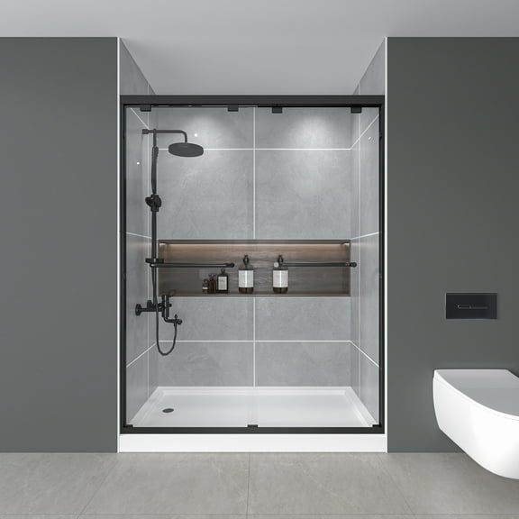 56-60" W X 72" H Double Sliding Shower Door ,1/4" (6mm) ANSI/SGCC Tempered Glass,Matte Black,Fingerprint,Resistant Design