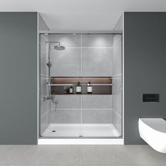 Matte Black 56-60" x 72", 1/4" Thick Tempered Glass Double Sliding Shower Door