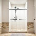 thumbnail image 1 of 56-60" W X 76" H Frameless Double Sliding Shower Door, 3/8" (10mm) Thick Sgcc Tempered Glass with 4 Water Seal Strips and Soft-Close, Stainless-Steel Handle, Adjustable Width, Chrome, 1 of 7