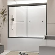 56-60" W x 58" H Bathtub Shower Door, Double Sliding Semi-Frameless Tub Shower Door with Premium 1/4 Inch (6mm) Thick SGCC Tampered Glass, Explosion-Proof Film, Matte Black