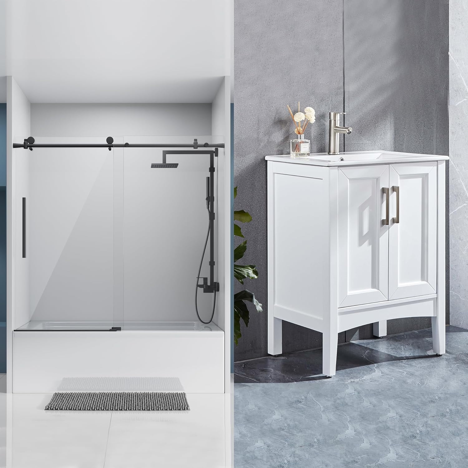 5660" W x 59" H Frameless Sliding Bathtub Door, Tub Shower Door, 5/16