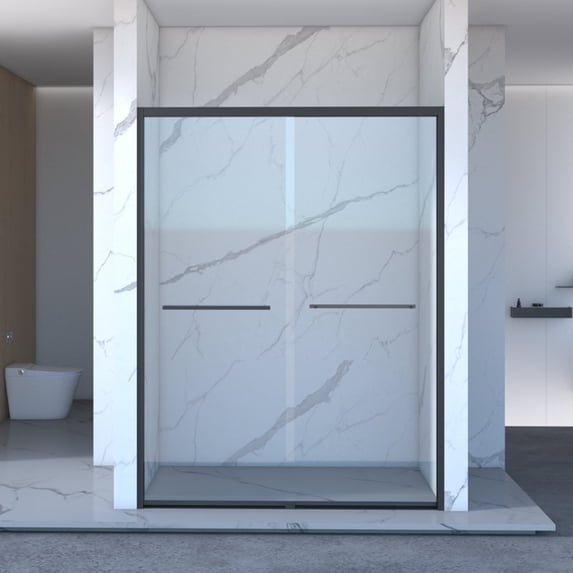 BARONAGE 56-60 W x 70 H Double Sliding Shower Door, Semi-Frameless Bypass Bathroom Glass Shower Silding Door , 5/16" (8mm) Tempered Glass, Duty Walk-in Shower for Bathroom, Matte Black
