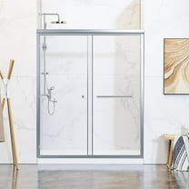 56-60" W x 70" H Semi-Frameless Double Sliding Shower Door, Glass Shower Door with Water Seal Strips and Anti-Collision Protection, 1/4" (6mm) Thick SGCC Tempered Glass, Adjustable Width, Chrome