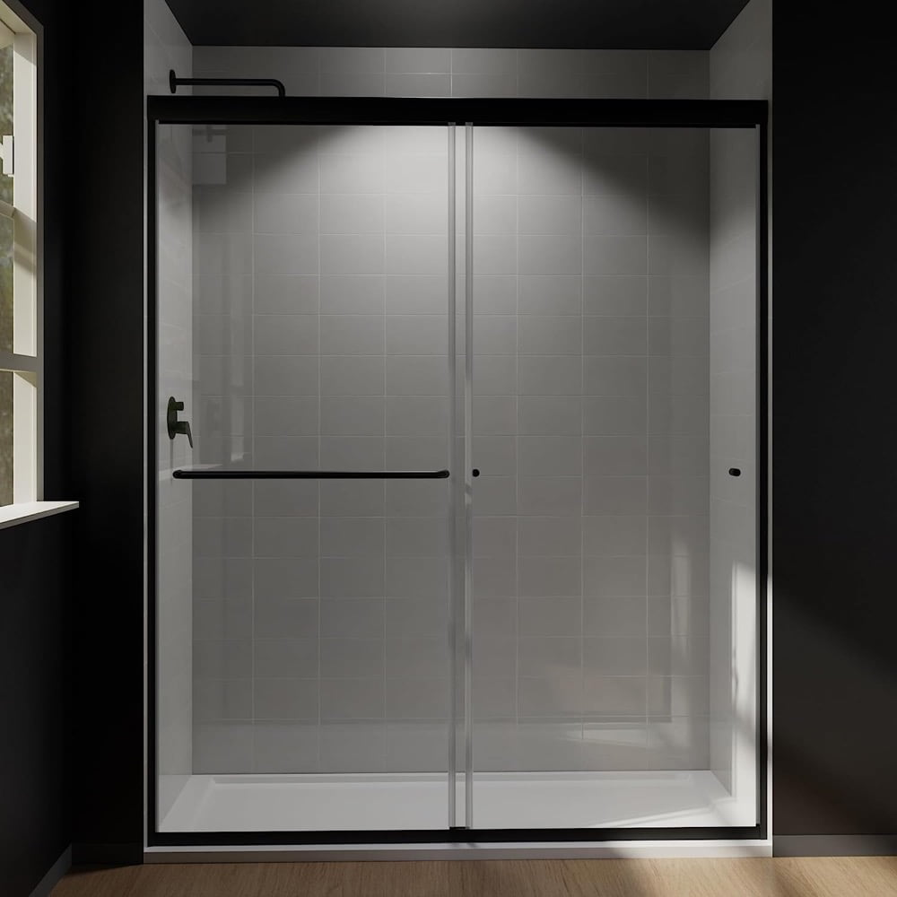 56-60" W x 70" H Semi-Frameless Sliding Shower Door, Glass Shower Door with 1/4'' (6mm) Clear Tempered Glass, Shower Doors can be Installed Left and Right
