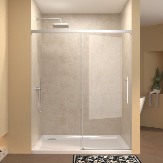 56-60" W x 72" H Frameless Single Sliding Shower Door, 6mm Tempered Glass, Chrome