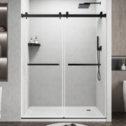 56-60"W x 72"H Semi-Frameless Double Sliding Shower Door, 1/4"6mm Clear Tempered Glass with Safety Film, Matte Black Finish