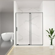 56-60" W x 72" H Semi-Frameless Sliding Shower Door, 5/16"(8mm) Clear Tempered Glass, Matte Black Finish, Cut Adjustable Width 4"