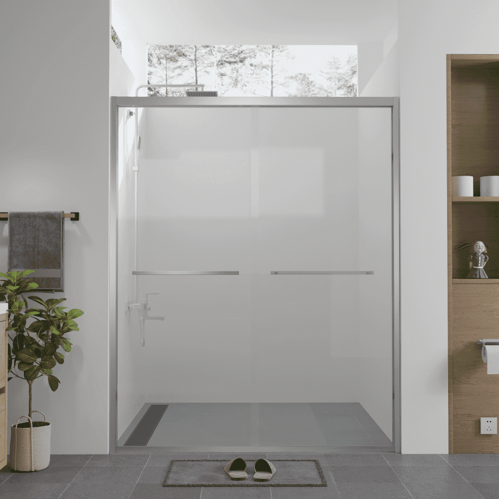 56-60" W x 74" H Aluminum Frame Double Sliding Shower Door, 1/4" Tempered Glass, Chrome