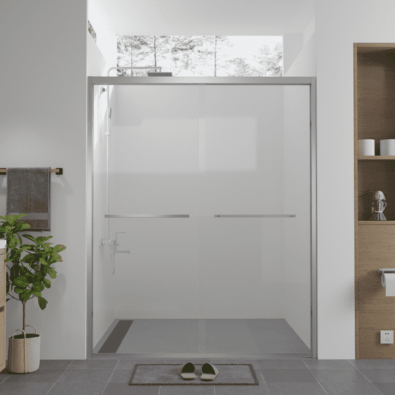 56-60" W x 74" H Aluminum Frame Double Sliding Shower Door, 1/4" Tempered Glass, Chrome