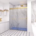 thumbnail image 1 of 56-60" W x 74" H Frameless Shower Door, Double Sliding Door with 5/16" SGCC Tempered Clear Glass, Soft-Closing, Brushed Gold, 1 of 11