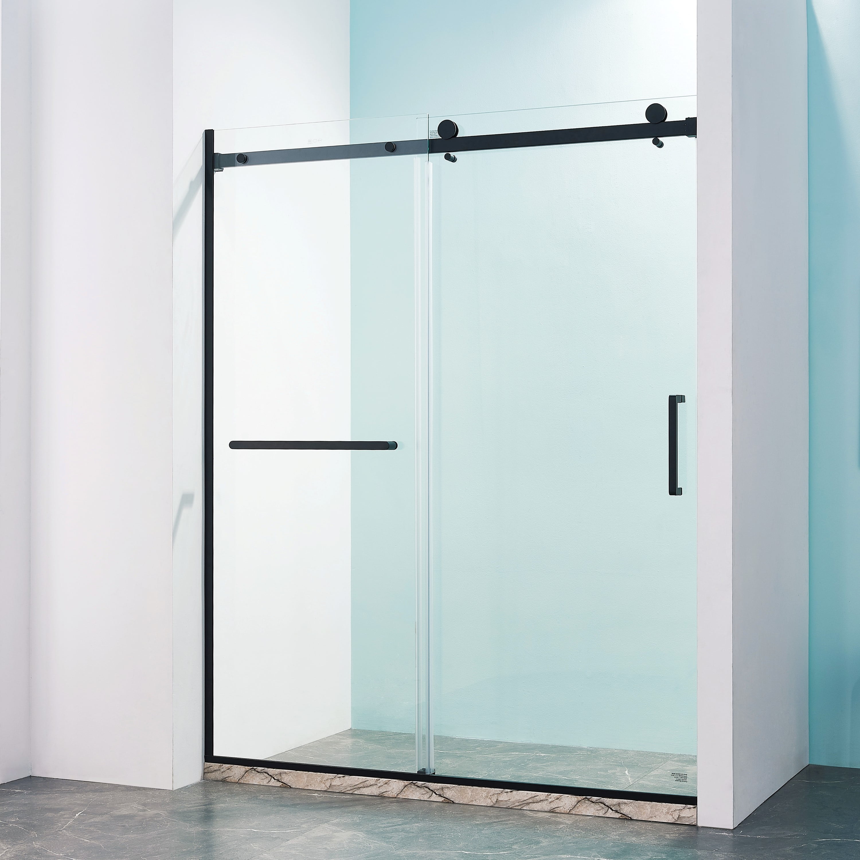 Matte Black Semi-Frameless Sliding Shower Door with Tempered Glass