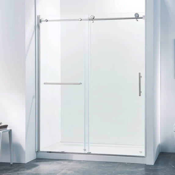 56-60"W x 75"H Glass Shower Door,Semi-Frame Single Sliding Shower Door, 304 Stainless Steel in Chrome, 5/16" (8mm) Thick SGCC Tempered Clear Glass
