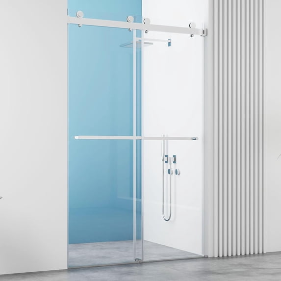 56-60" W x 76" H Frameless Double Sliding Shower Door, Frameless Shower Door, Shower Glass Door with 5/16" (8mm) Clear SGCC Tempered Glass, Explosion-Proof Film A01 (Silver)